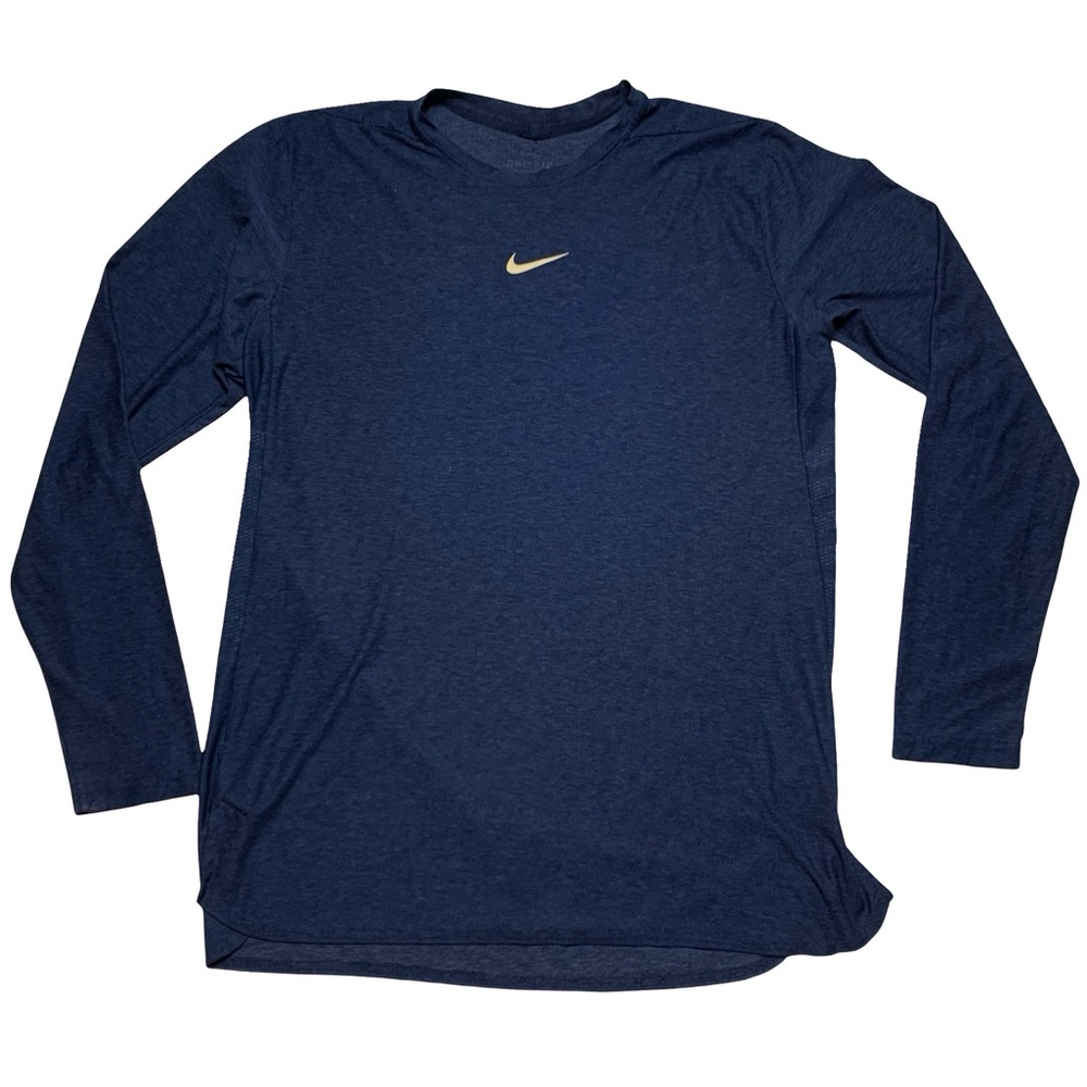 Nike Dry Player Long Sleeve Center Swoosh Shirt Blue Mens Size M